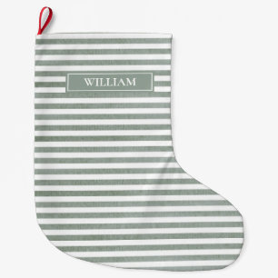 Grande Chaussette De Noël Sage Green Stripes Personnalisé