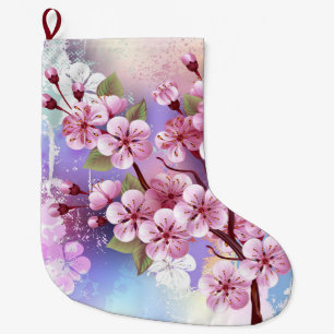 Grande Chaussette De Noël Sakura rose sur la peinture Arrière - plan
