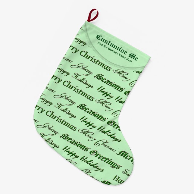 Grande Chaussette De Noël Salutations de Noël (Vert) (Devant (Accrochage))