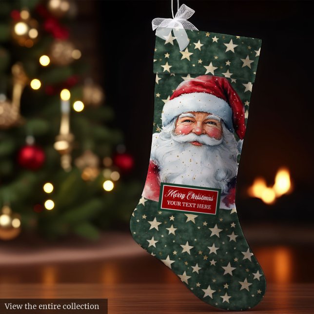 Grande Chaussette De Noël Santa Claus classique Noël Stocker Nom personnalis (Classic Santa Claus Christmas Stocking Custom Name)