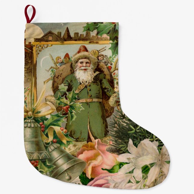 Grande Chaussette De Noël Santa Claus Noël Antiquité Belle Art (Devant)