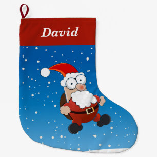 Grande Chaussette De Noël Santa Claus sur bleu grand stockage de noël