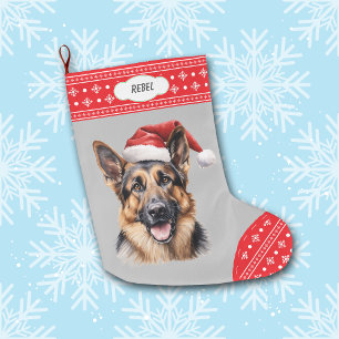 Grande Chaussette De Noël Santa Hat Allemand Berger Chien Snowflake Frontièr