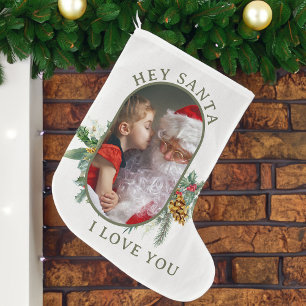 Grande Chaussette De Noël Santa Je t'aime Holly Pin Forme de Pastille Photo
