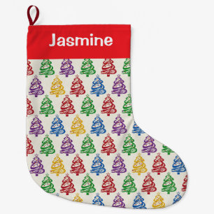 Grande Chaussette De Noël Sapin de Noël coloré minimal personnalisable