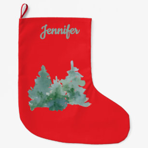 Grande Chaussette De Noël Sapin de Noël Rouge et Vert Nommé Simple