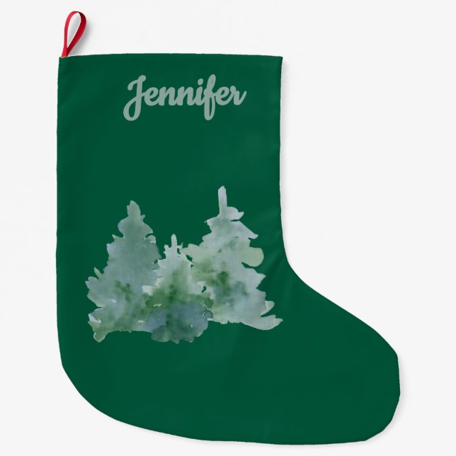 Grande Chaussette De Noël Sapin de Noël vert simple nommé  (Devant)