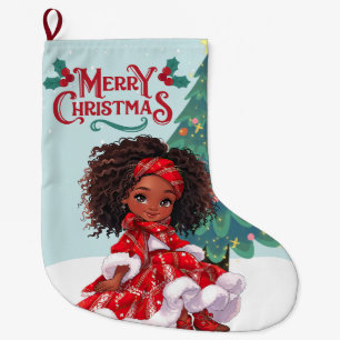Grande Chaussette De Noël Sapin de Noël Xmas Mélanine Fille Noire Sœur