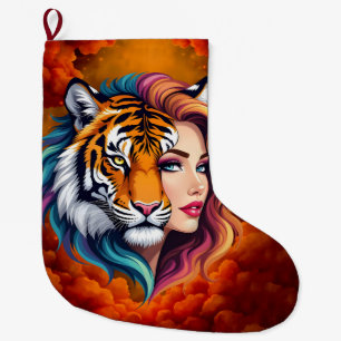 Grande Chaussette De Noël Sauvage intérieur – Déesse de l'esprit du tigre.