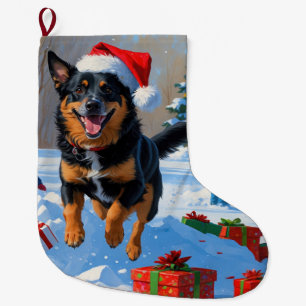 Grande Chaussette De Noël Scène de neige festive de Noël avec Malinois Belge
