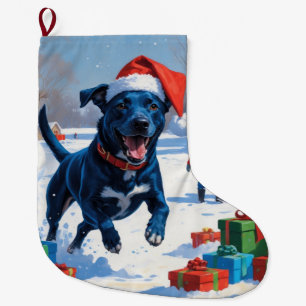 Grande Chaussette De Noël Scène festive de Noël avec Blue Heeler dans la nei