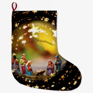 Grande Chaussette De Noël Scène Jésus de nativité dans Noël étoilé de 