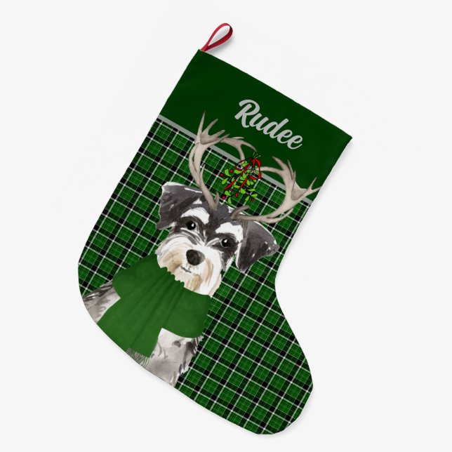 Grande Chaussette De Noël Schnauzer miniature de vacances avec le nom du chi (Devant (Accrochage))