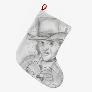 Grande Chaussette De Noël Scrooge en noir et blanc