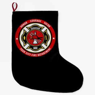 Grande Chaussette De Noël Secourt de pompier AJOUTER LE NOM Insigne du servi