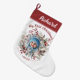 Grande Chaussette De Noël Serre avec baies Bébé Première photo de Noël