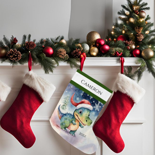 Grande Chaussette De Noël Silencieux Dinosaure de Noël (Créateur téléchargé)