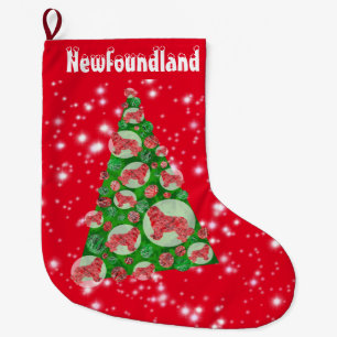 Grande Chaussette De Noël Silhouette de chien de Terre-Neuve Noël Big Tree