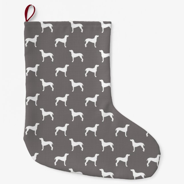 Grande Chaussette De Noël Silhouettes blanches de Weimaraner sur le gris (Devant)