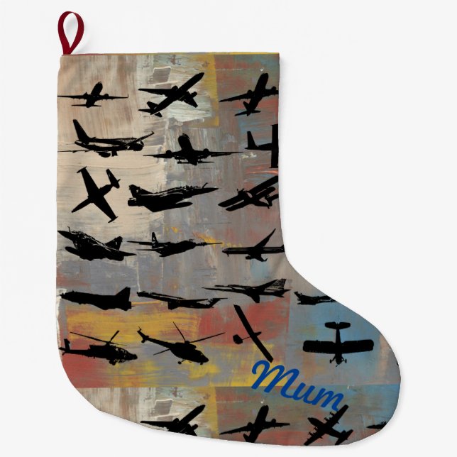 Grande Chaussette De Noël Silhouettes d'avion petit stockage de noël (Devant)