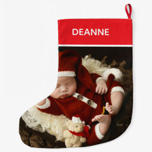 Grande Chaussette De Noël Simple Elegant Baby's First Christmas 1 Photo