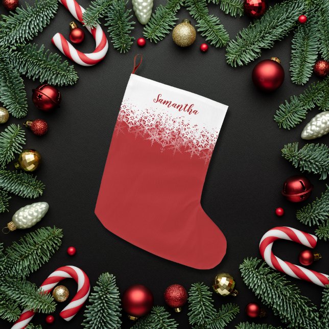 Grande Chaussette De Noël Simple Red Christmas Snowflake Ombre (Créateur téléchargé)