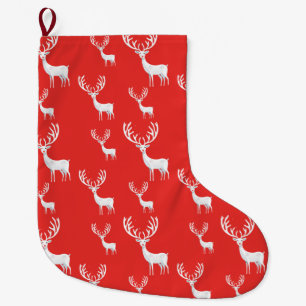 Grande Chaussette De Noël Simple Red Reindets Noël Motif de Noël