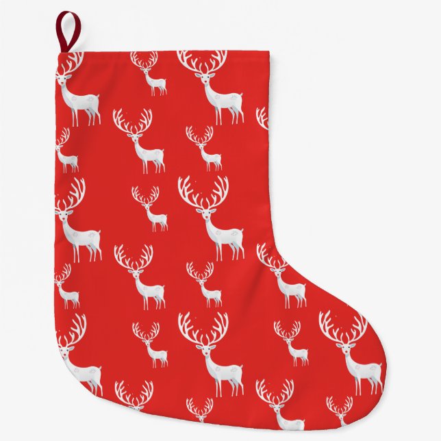 Grande Chaussette De Noël Simple Red Reindets Noël Motif de Noël (Devant)