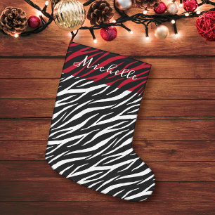 Grande Chaussette De Noël Simple Zebra Print Black White Cute Modern Motif