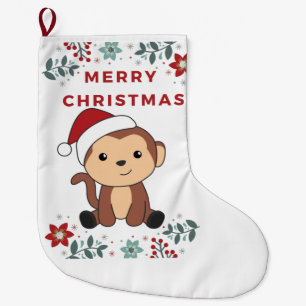 Grande Chaussette De Noël Singe Noël Neige Hiver Animaux Singes Gros Singes