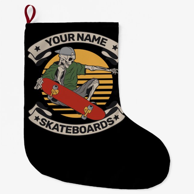 Grande Chaussette De Noël Skateboard personnalisé Nez Grab Skeleton Skeleton (Devant)