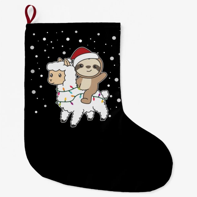 Grande Chaussette De Noël Sloth Lama Noël Neige Animaux d'hiver (Devant)