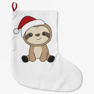 Grande Chaussette De Noël Sloth Noël Neige Hiver Animaux Fentes