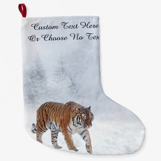 Grande Chaussette De Noël Snow Tiger hiver Woodland SnowTrees Forêt Chat (Devant)