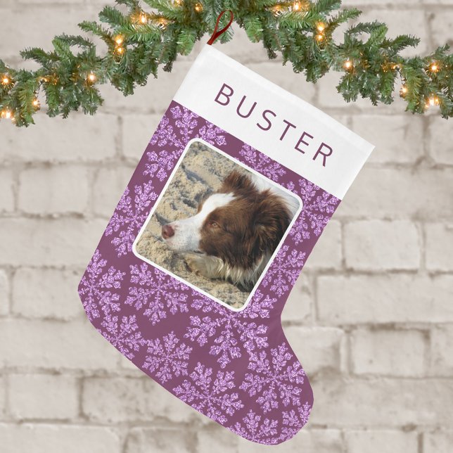 Grande Chaussette De Noël Snowflake Plum Bling Simple Cuisine Enfant Ou Anim (So cute for kids and pets, these double sided photo Christmas stockings are easy to personalize)