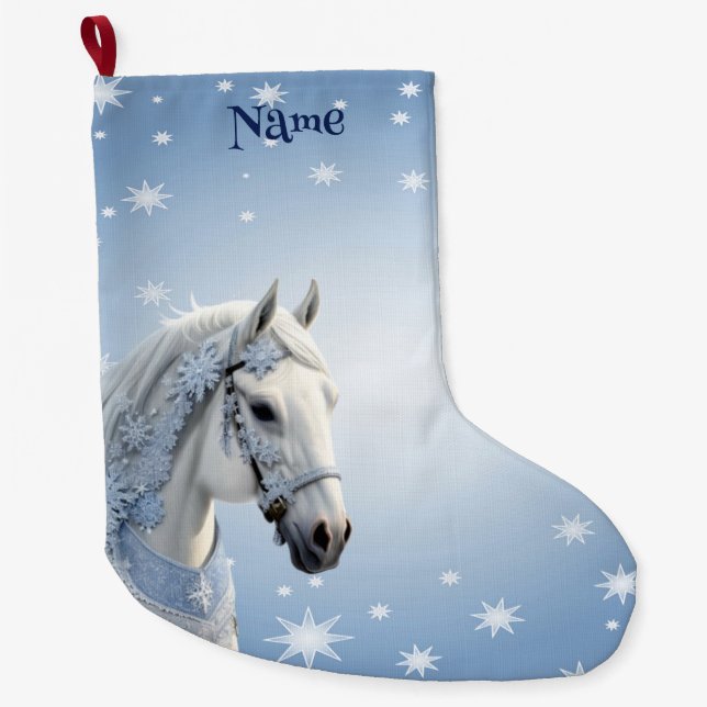 Grande Chaussette De Noël Snowflakes Horse Fête Noël Stocker (Devant)