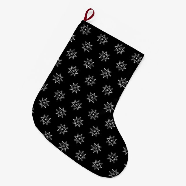 Grande Chaussette De Noël Snowflakes Motif Fête Noir Blanc Noël (Devant (Accrochage))