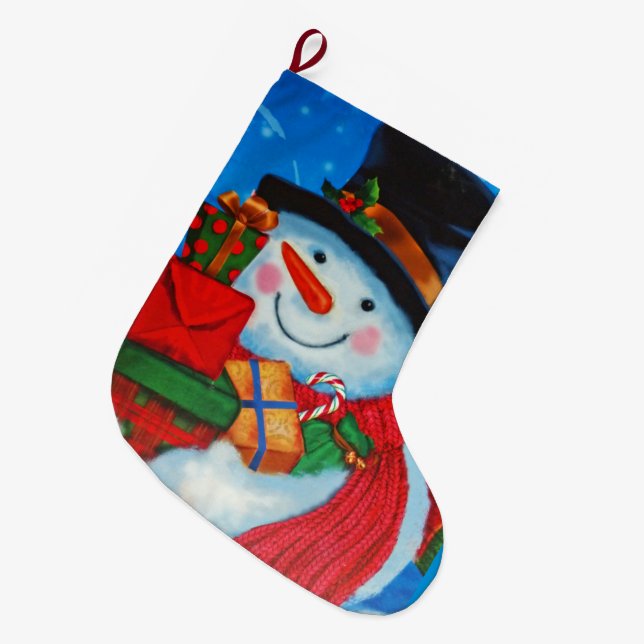 Grande Chaussette De Noël Snowman avec cadeaux (Devant (Accrochage))