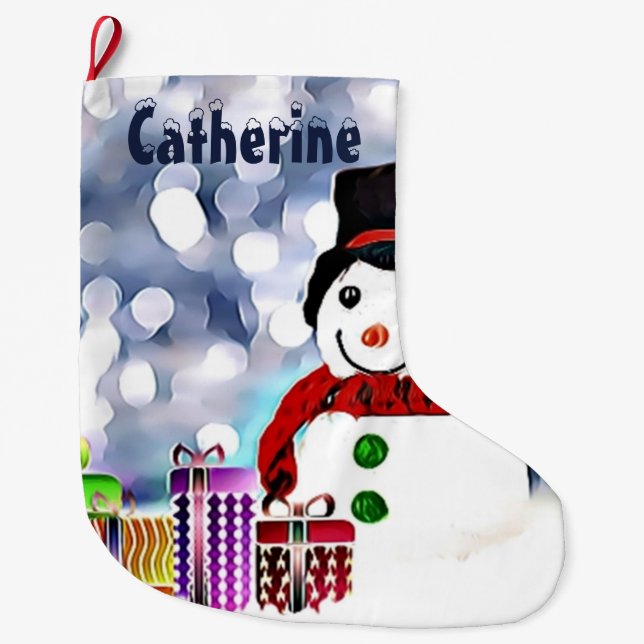 Grande Chaussette De Noël Snowman avec ses cadeaux (Devant)