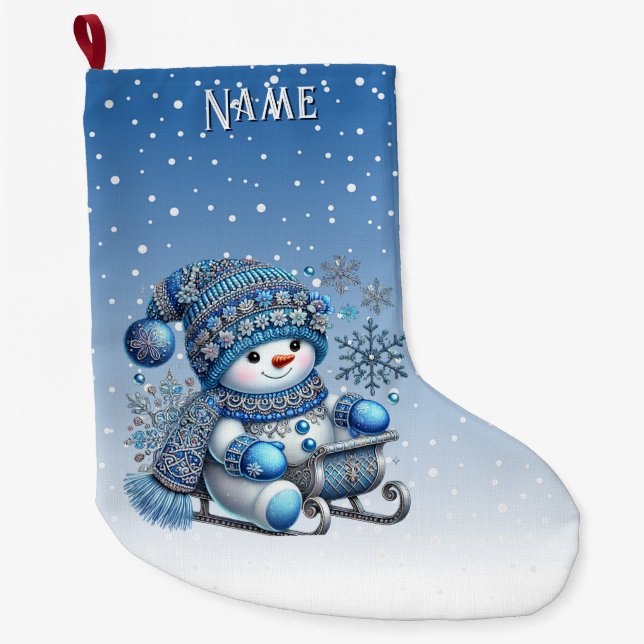 Grande Chaussette De Noël Snowman glissant Noël Stockage (Devant)