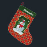 Grande Chaussette De Noël Snowman Plaid Festive Stocking<br><div class="desc">Un motif de vacances ludique et bonhomme de neige. Personnalisation facile à personnaliser.</div>