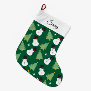 Grande Chaussette De Noël Snowmen et Motif d'arbre de Noël