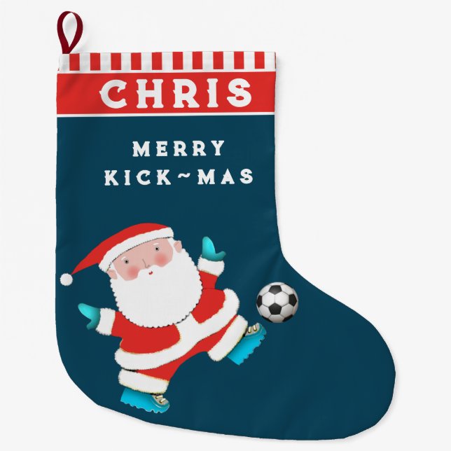 Grande Chaussette De Noël Soccer personnalisé Grand stock de Noël (Devant)