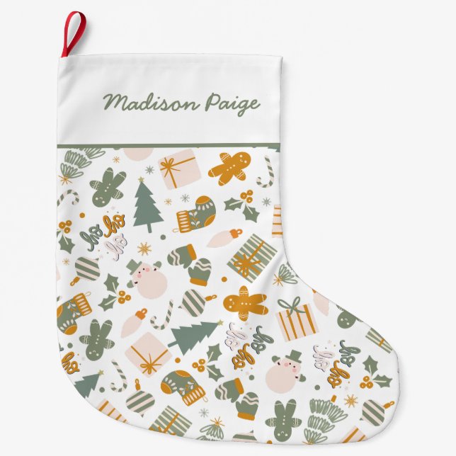 Grande Chaussette De Noël Soirée de Noël Vert Et Or (Devant)