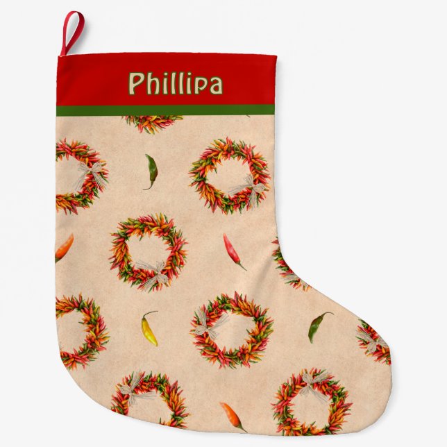 Grande Chaussette De Noël Southwest Festive Chile Ristra Wreath Personalized (Devant)