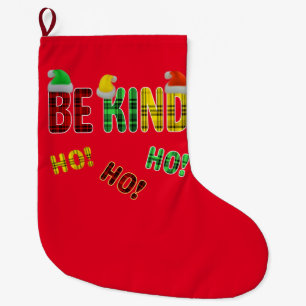 GRANDE CHAUSSETTE DE NOËL SOYEZ GENTIL HO HO HO DRÔLE DE CITATION PLAID DE N