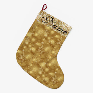 Grande Chaussette De Noël Sparkly Snowflakes, Gold & Gold Parties scintillan