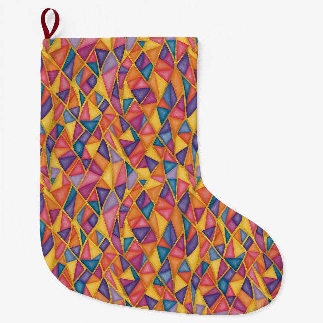 Grande Chaussette De Noël Stained Glass Effect Rainbow Christmas Stocking (Devant)