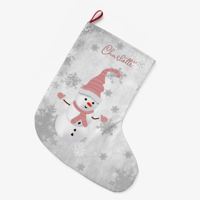 Grande Chaussette De Noël Stationnement de vacances Pink Cute Snowman (Devant (Accrochage))