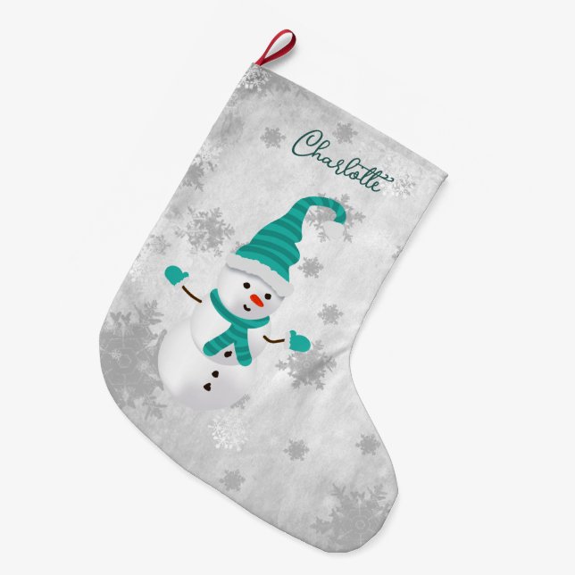 Grande Chaussette De Noël Stationnement turquoise de vacances Snowman (Devant (Accrochage))